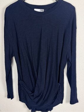 Everleigh Navy Long Sleeve Draped Front Top Women’s Medium Boho Lagenlook